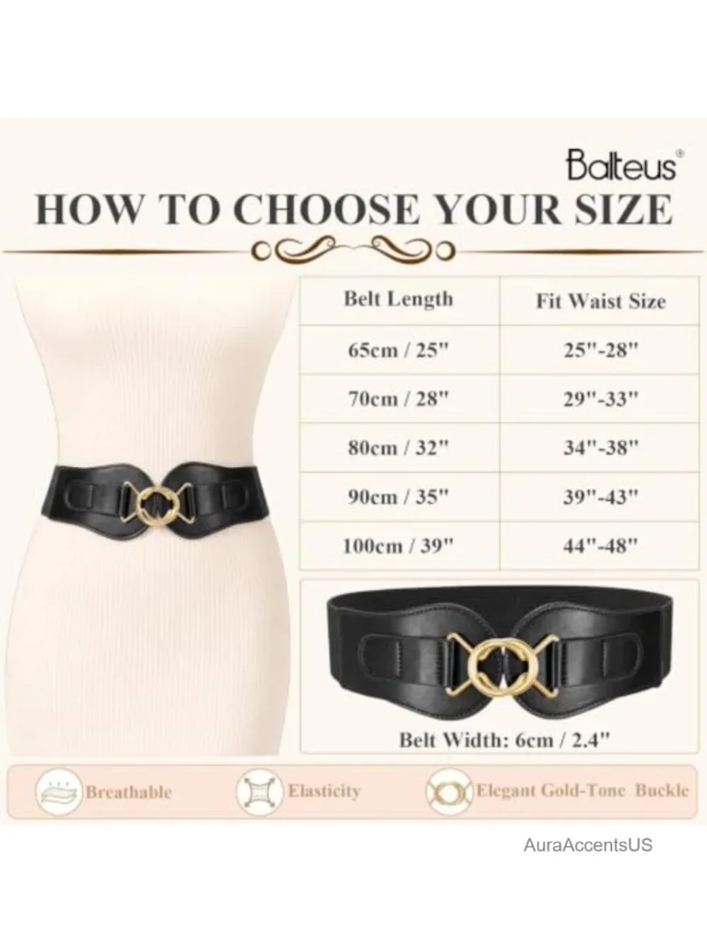 Wide Waist Belt Stretchy Woven Elastic Belt Gold-Tone Interlocking Buckle for